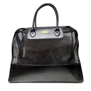 Vintage St John Leather and Sheer Mesh Shoulder Bag - Marie Grey Logo Tote